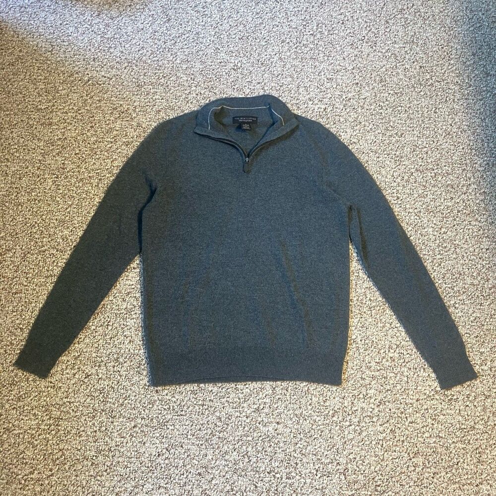 The Mens Store Bloomingdales Sweater Size S Gray 100% Cashmere 1/4 Zip Mock Neck